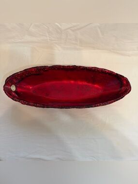 Franco Vetrerie E Cristallerie Italy Handcrafted Canoe Shaped Art Glass Dish